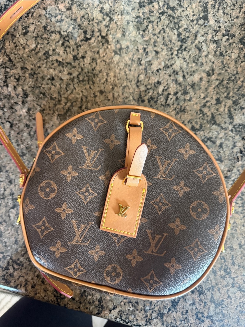 Brown Monogram Round Crossbody with Tan Trim